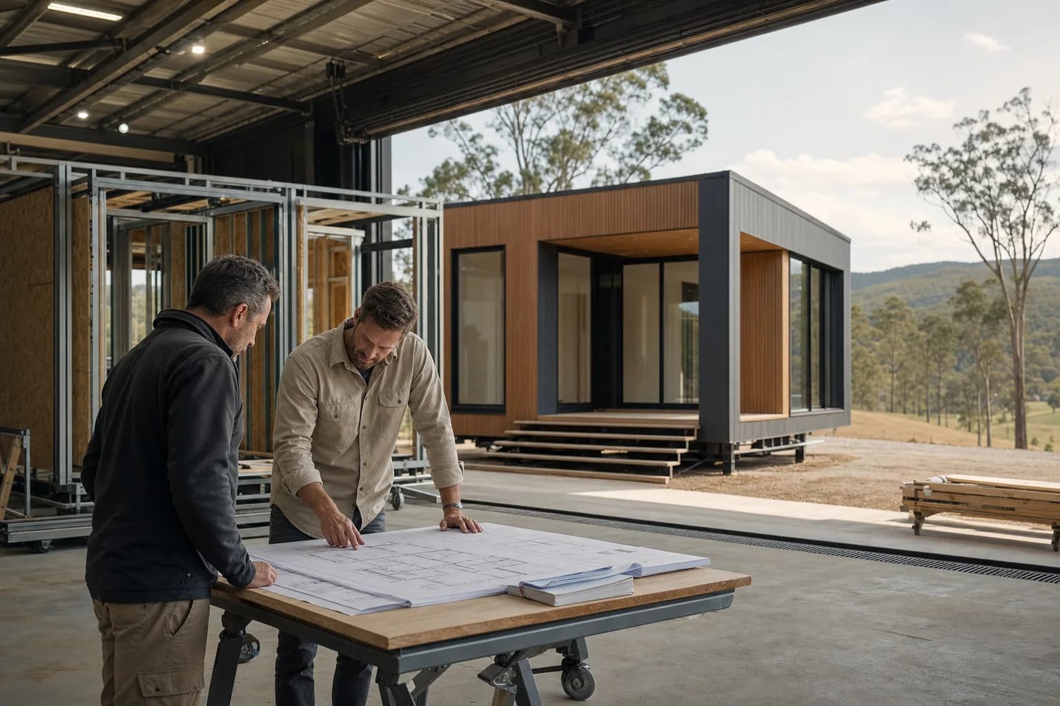 Modular housing project planning illustration for builders