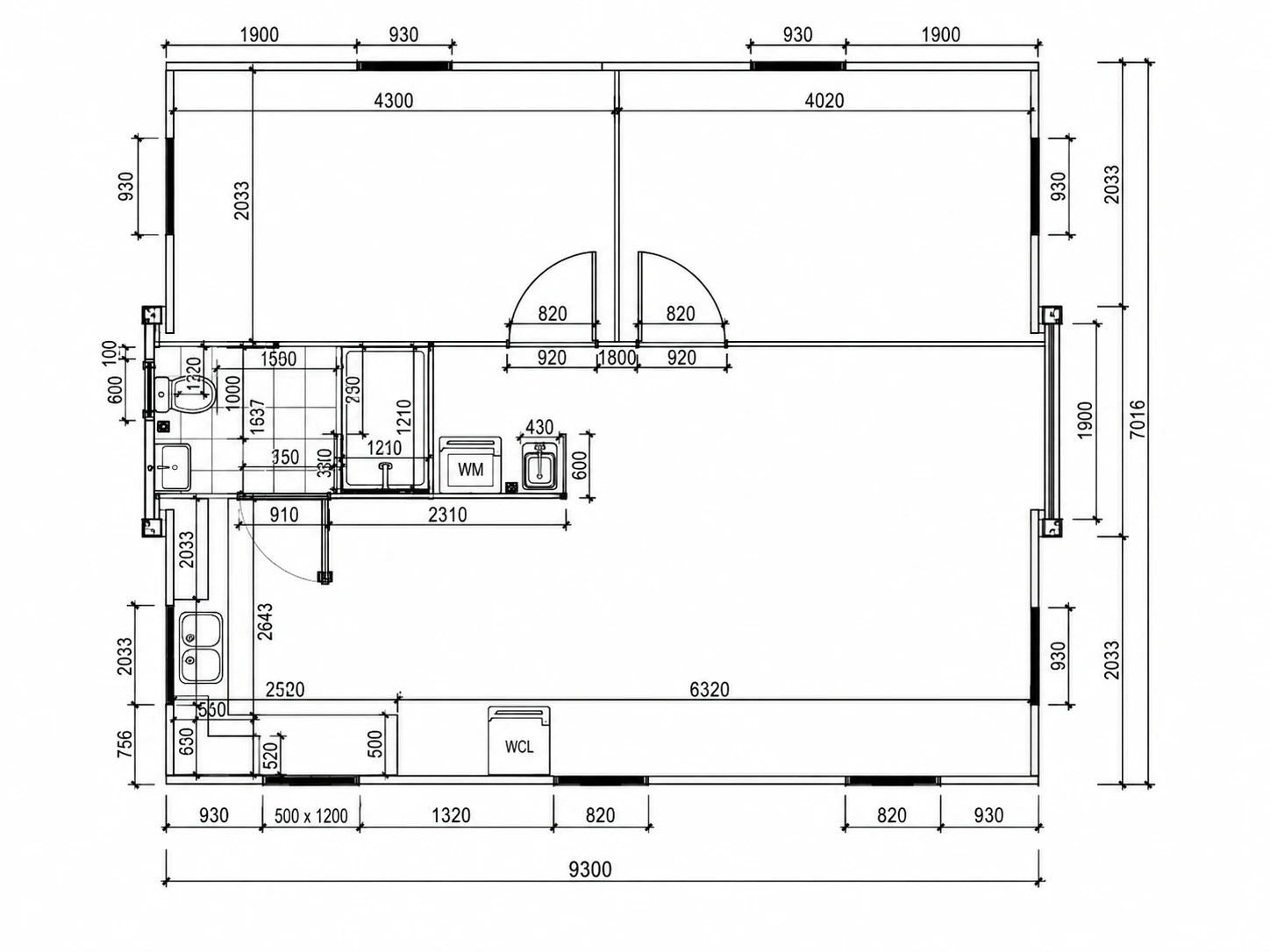 30FT Class 1A Compact House - 2 Bedroom floor plan