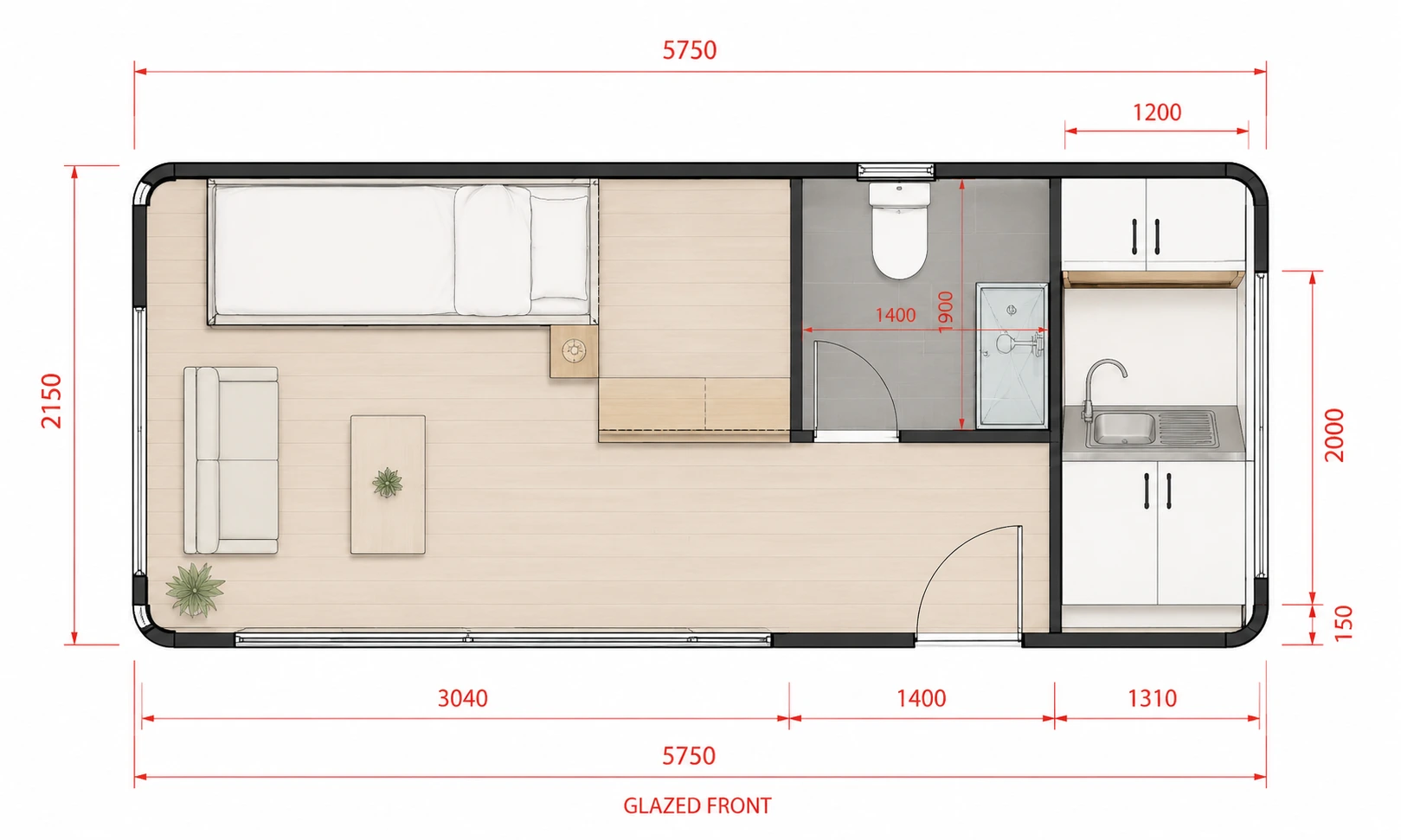 6m Push-Out Pod floor plan 1