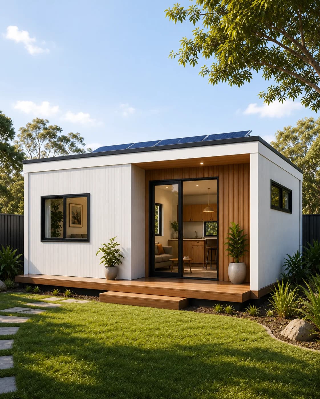 Compact Living 30 - Manly modular home lifestyle view with warm materials